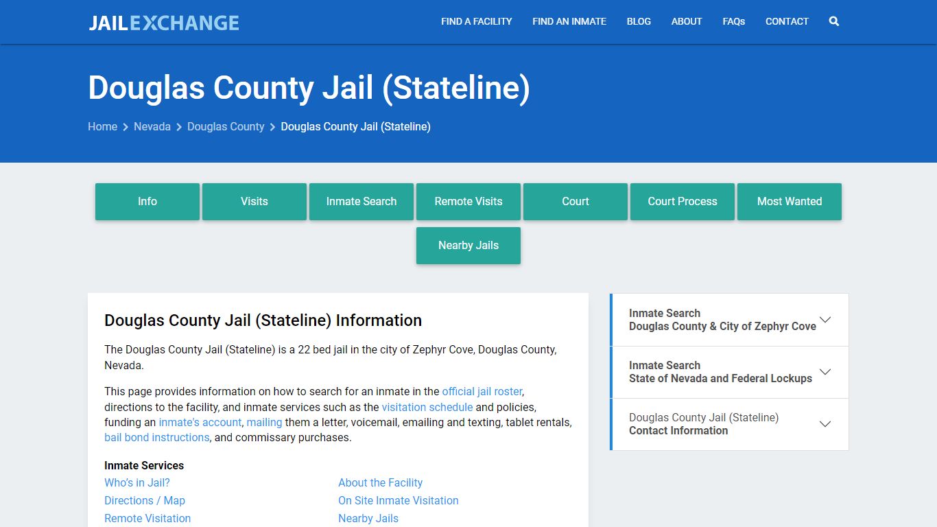 Douglas County Jail (Stateline), NV Inmate Search, Information